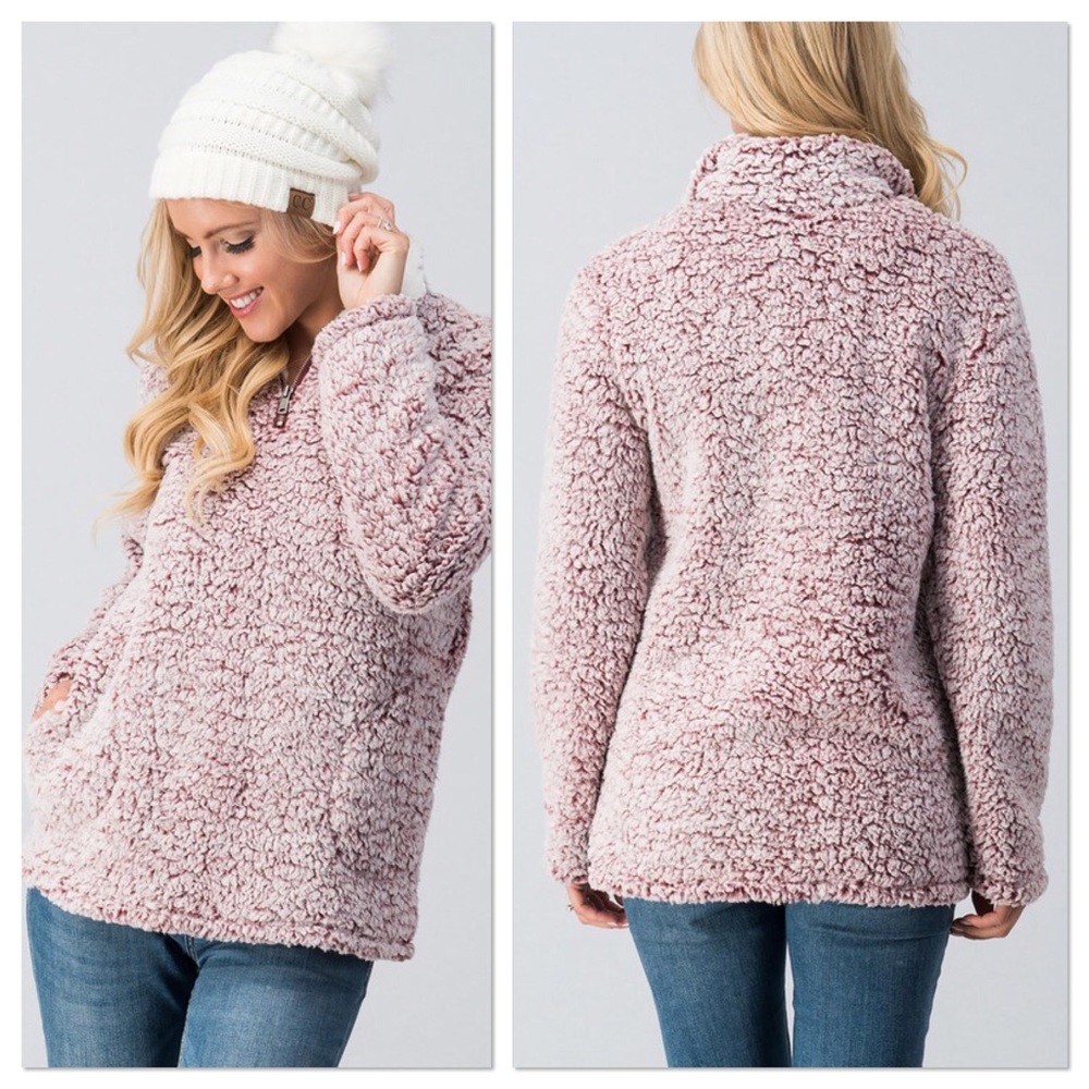Wine Faux Sherpa Pullover - Picture 5 of 8